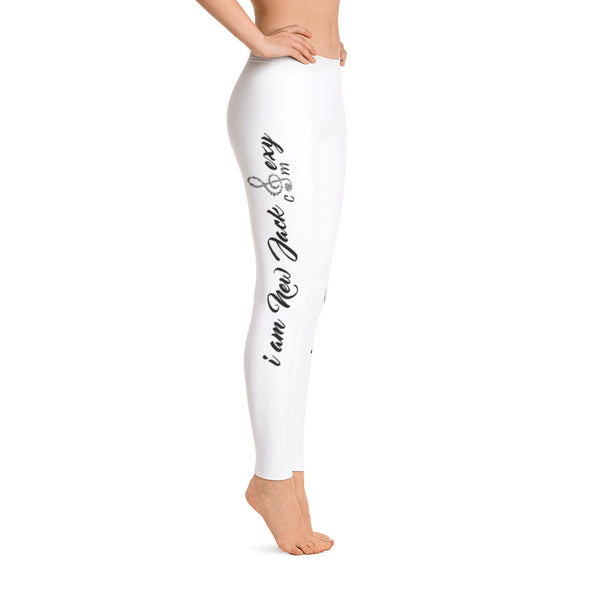 i am New Jack Sexy Leggings Womens (White with Black Letters) - I Am New Jack Sexy 